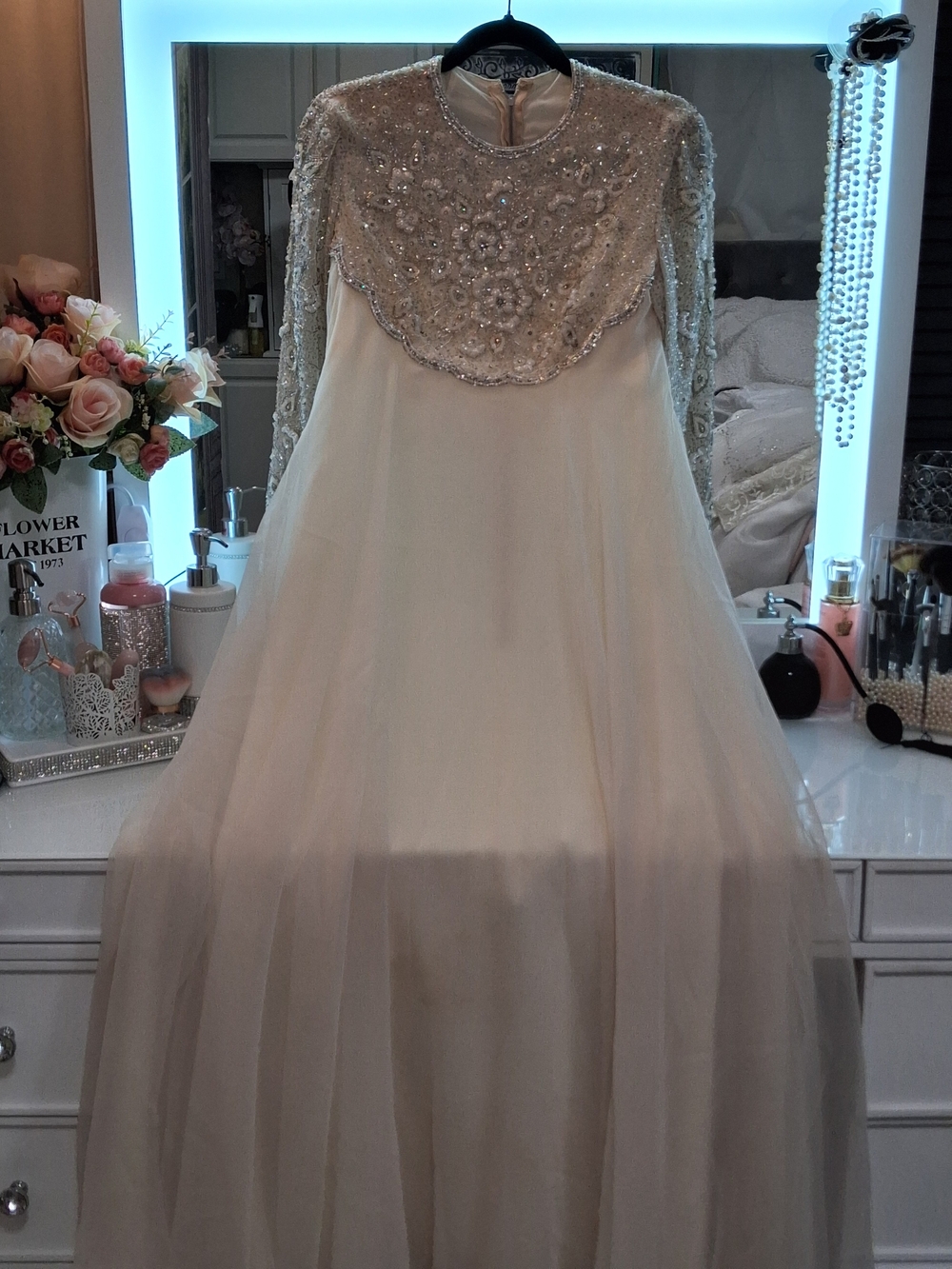 ​Vintage 1920s Style Art Deco Hand Beaded Chiffon Wedding Dress🕊